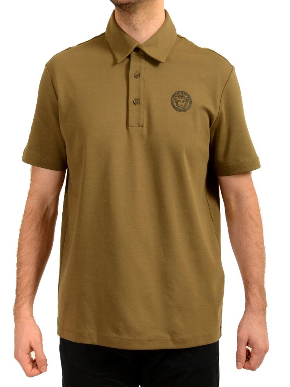 Versace Men's Olive Green Medusa Logo Short Sleeve Polo Shirt US XL IT 54